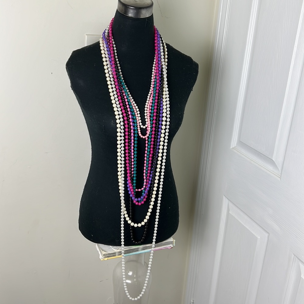 Multi Coloured Vintage Faux Pearls Drop Necklace